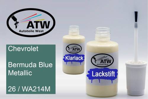 Chevrolet, Bermuda Blue Metallic, 26 / WA214M: 20ml Lackstift + 20ml Klarlack - Set, von ATW Autoteile West.